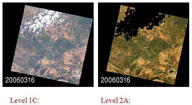 Sentinel2 image before and after processing